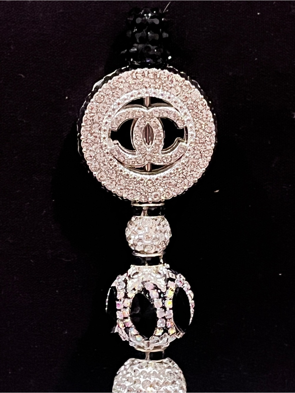 Designer inspired sliver rhinestone encrusted monogram focal fancy beaded pen - Picture 7 of 10